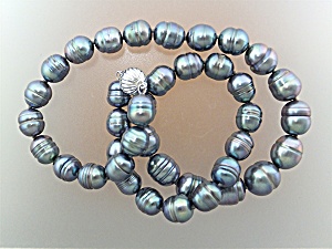 Necklace 14k White Gold 11mm Grey Freshwater Pearls