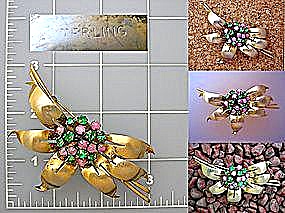 Sterling Silver Gold Vermeil Pink Green Stones