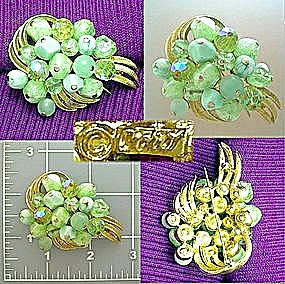 Vintage Coro Brooch Pin In Goldtone And Greens