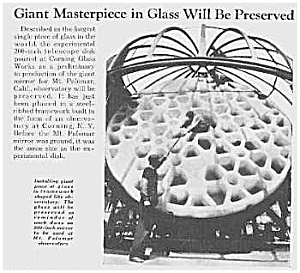 1939 Mt. Palomar Cal. Telescope Lense Article