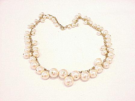 Costume Jewelry - Dangling Graduated Faux Pearl Choker Necklace