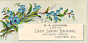 W A Johnson Davis Sewing Machines Trade Card Tc0134