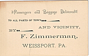 F.zimmerman Passenger Delivered Trade Card Tc0143