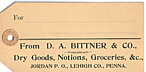 D A Bittner And Co Dry Goods Trade Card Tc0151