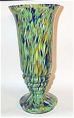 Czech 11 Inch Green Blue Mottled Vase