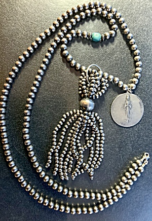 Navajo Pearls Santa Fe Tassel Atocha Charm Necklace