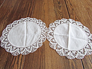 Two Hand Crocheted Cream Doilies